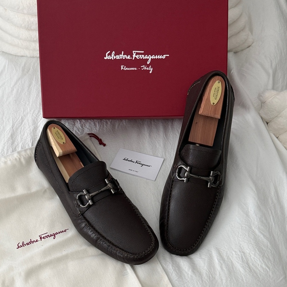 Salvatore Ferragamo Dark Brown Leather Loafers Men’s Size 13